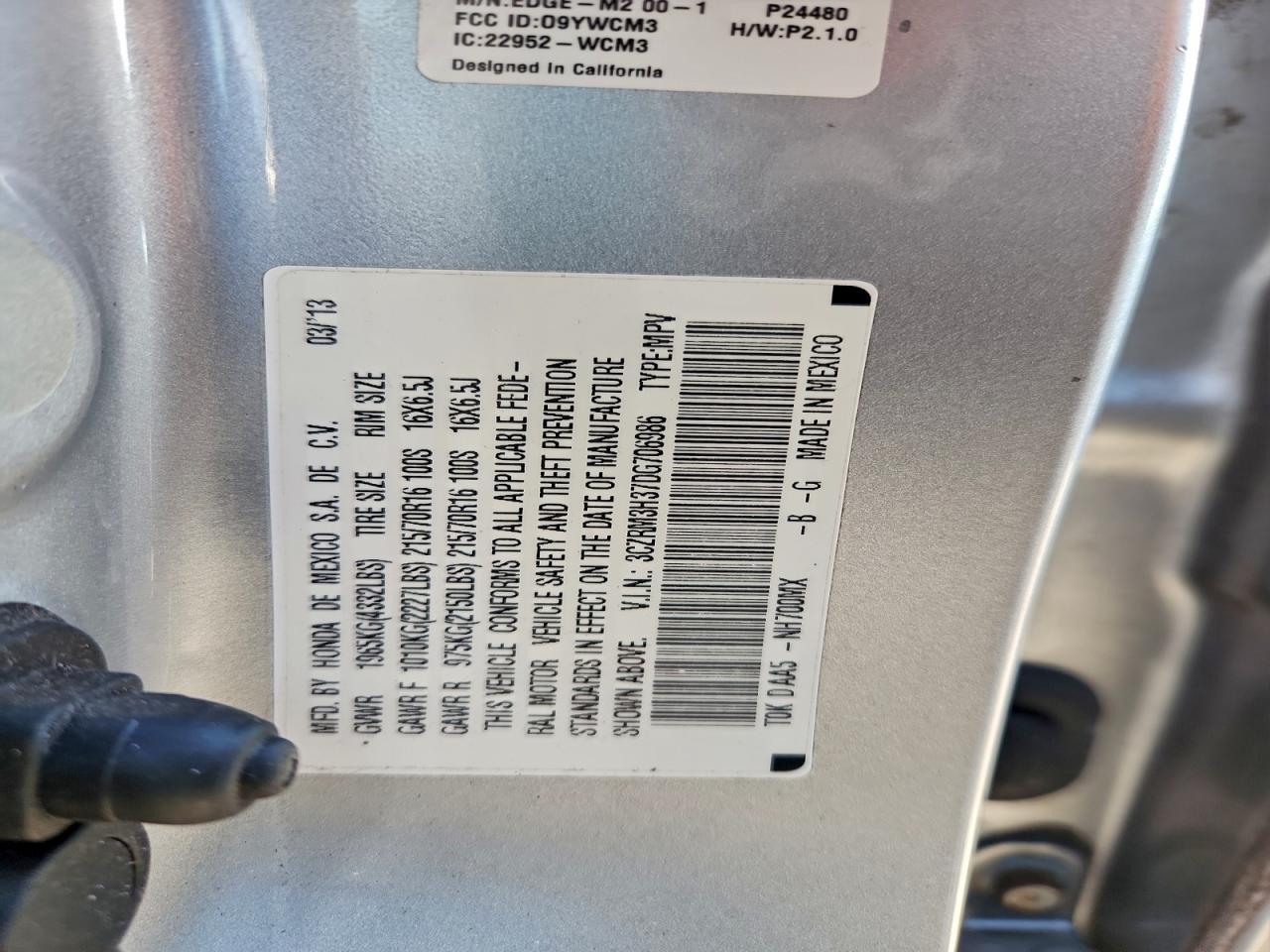 2013 Honda Cr-V Lx VIN: 3CZRM3H37DG706986 Lot: 94318955