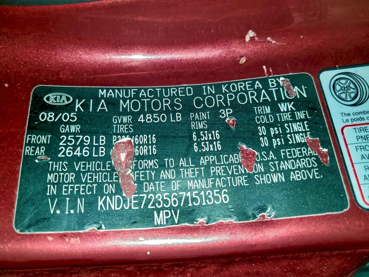 2006 Kia Sportage Lx VIN: KNDJE723567151356 Lot: 94257145