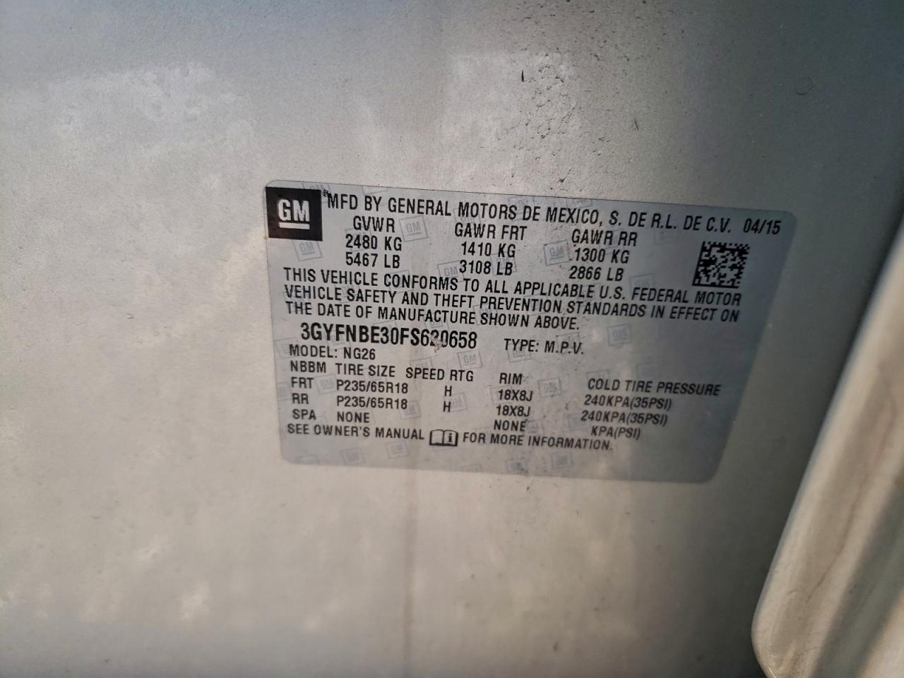 2015 Cadillac Srx Luxury Collection VIN: 3GYFNBE30FS620658 Lot: 93210245