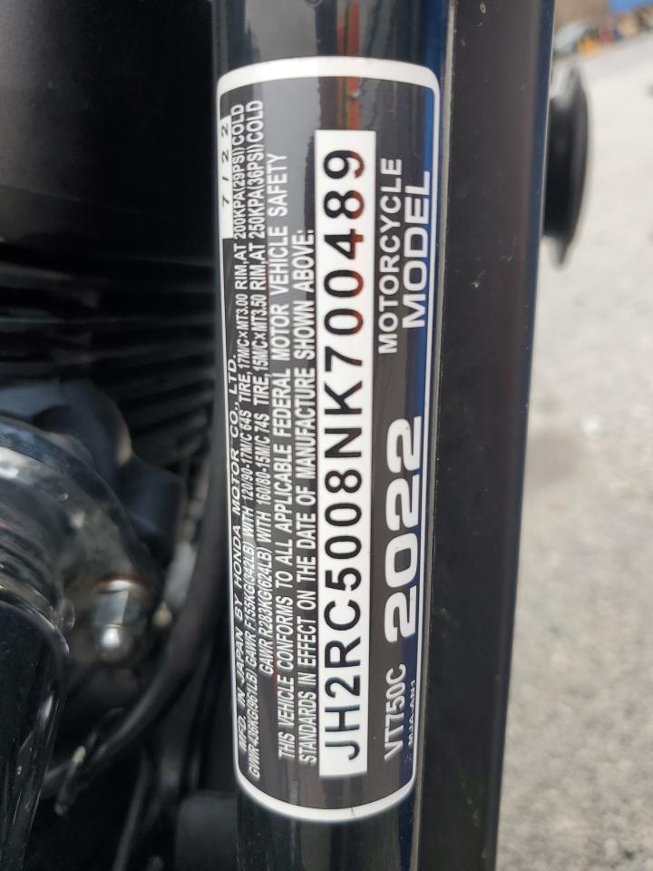 2022 Honda Vt750 C VIN: JH2RC5008NK700489 Lot: 93623805