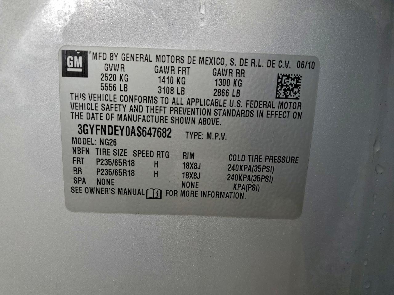 2010 Cadillac Srx Luxury Collection VIN: 3GYFNDEY0AS647682 Lot: 94407035