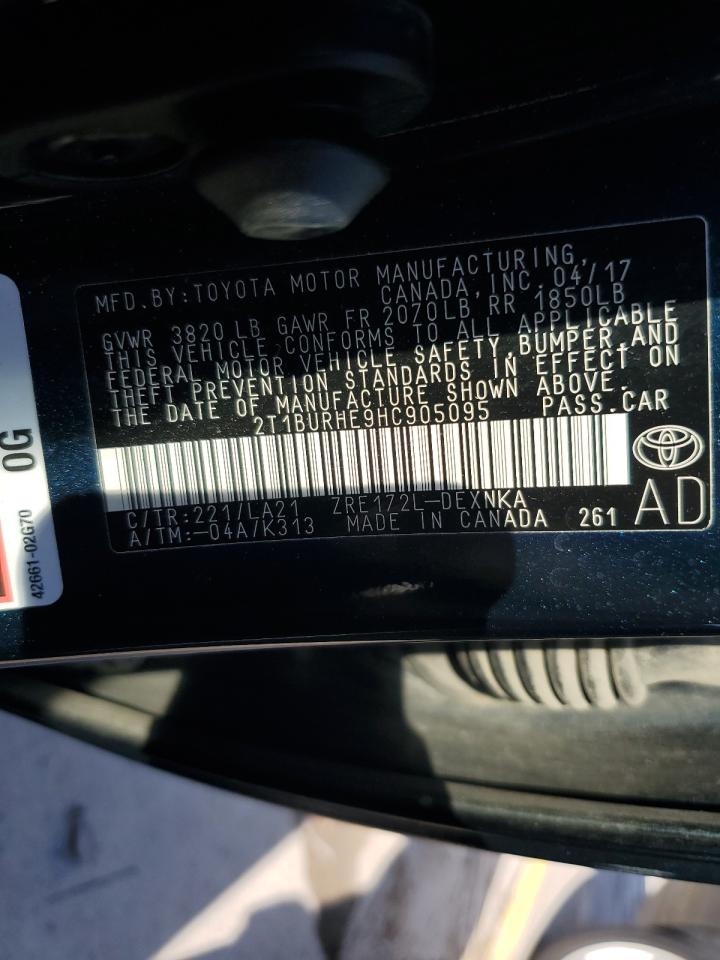 2017 Toyota Corolla L VIN: 2T1BURHE9HC905095 Lot: 92648115