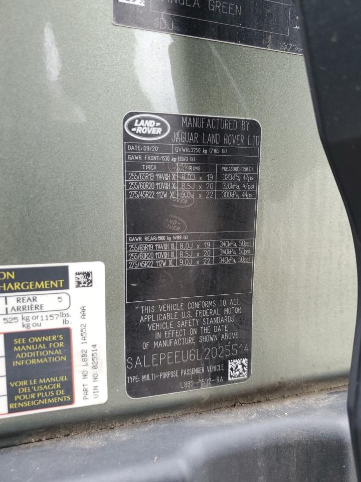 2020 Land Rover Defender 110 Se VIN: SALEPEEU6L2025514 Lot: 90244665