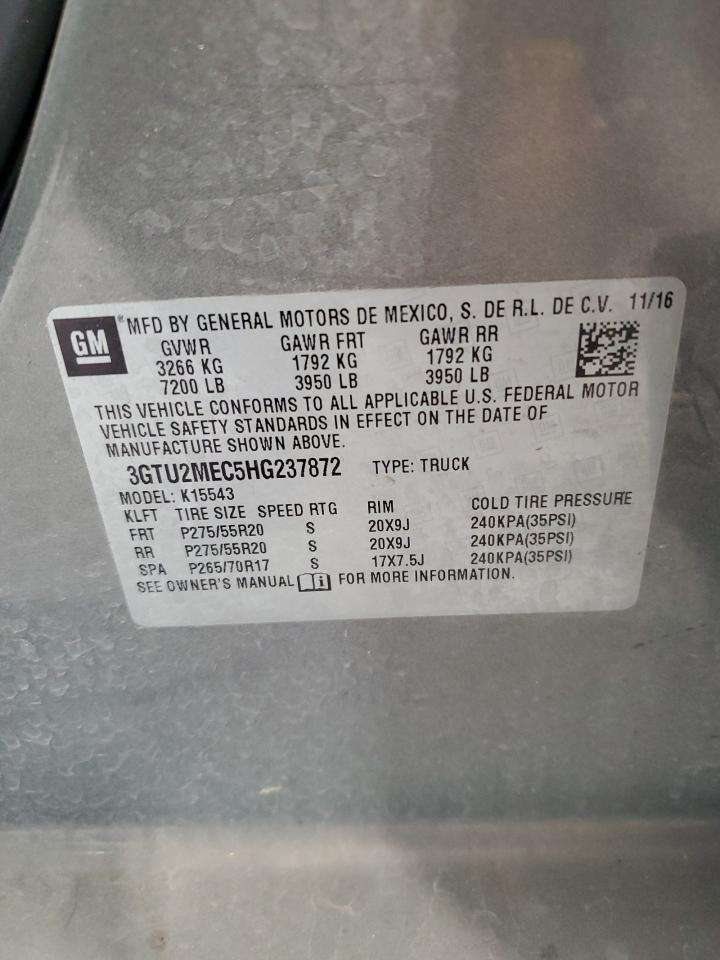 2017 GMC Sierra K1500 Sle VIN: 3GTU2MEC5HG237872 Lot: 90642365