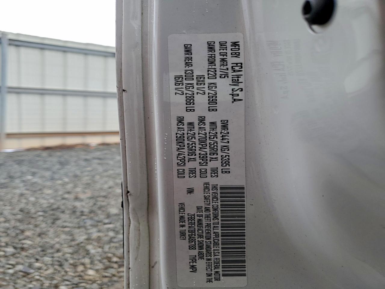 2015 Ram Promaster City VIN: ZFBERFAT8F6A86788 Lot: 94337675