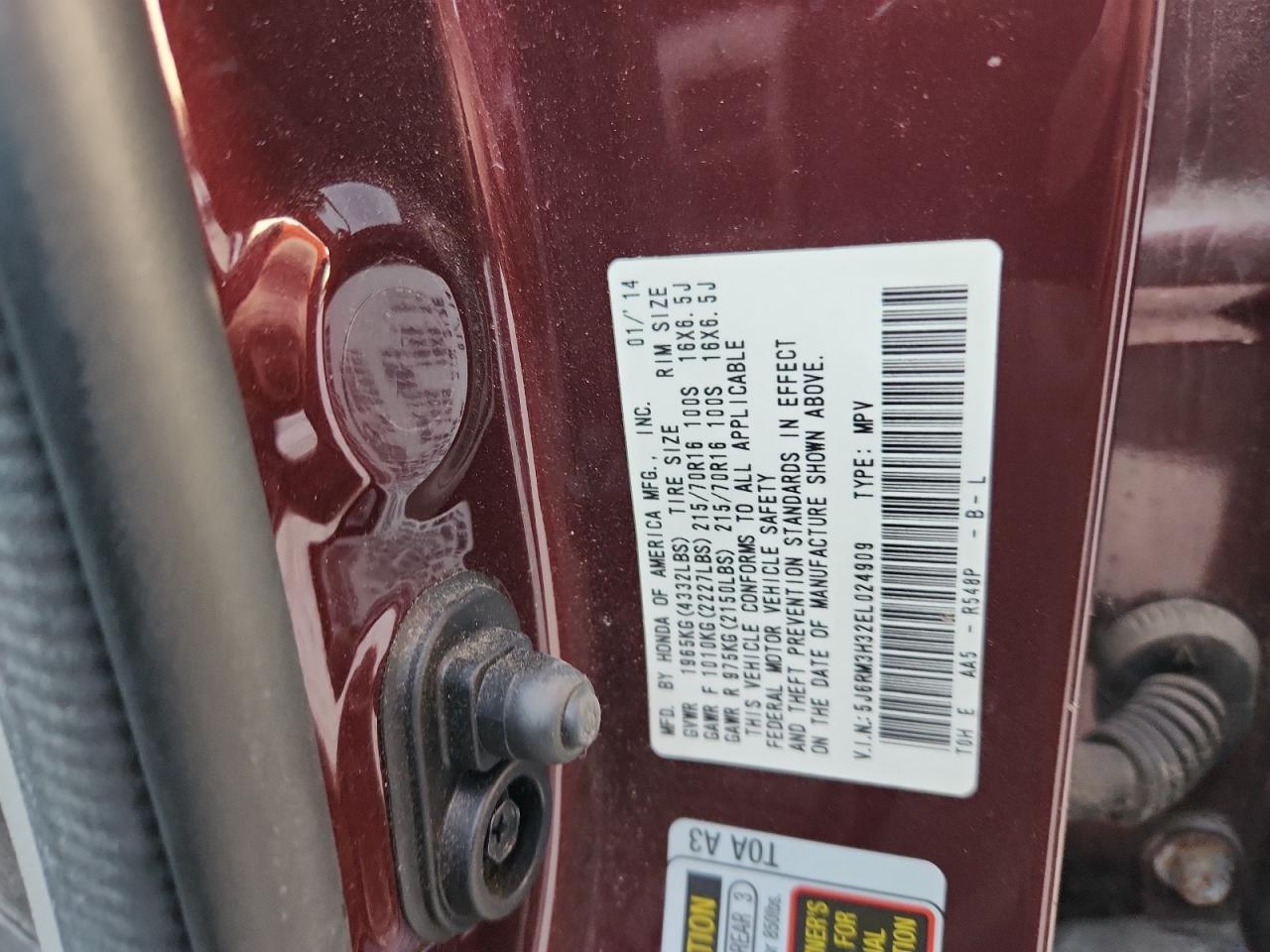 2014 Honda Cr-V Lx VIN: 5J6RM3H32EL024909 Lot: 93327895