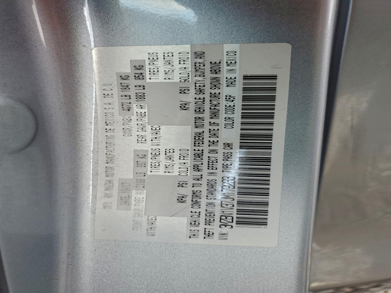 2018 Mazda 3 Touring VIN: 3MZBN1V37JM179233 Lot: 93478655