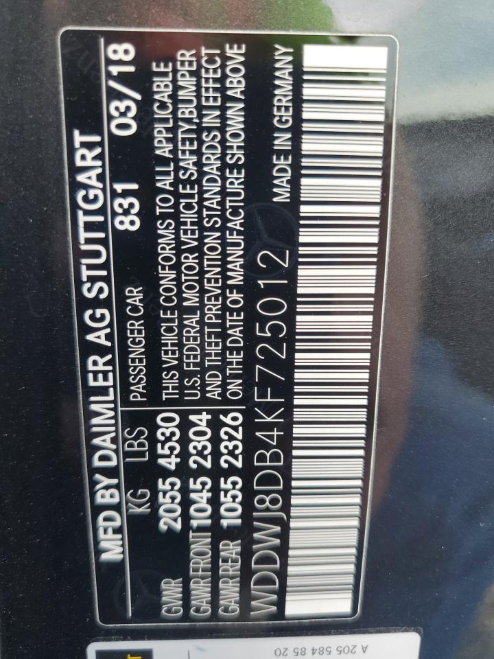 2019 Mercedes-Benz C 300 VIN: WDDWJ8DB4KF725012 Lot: 93845965