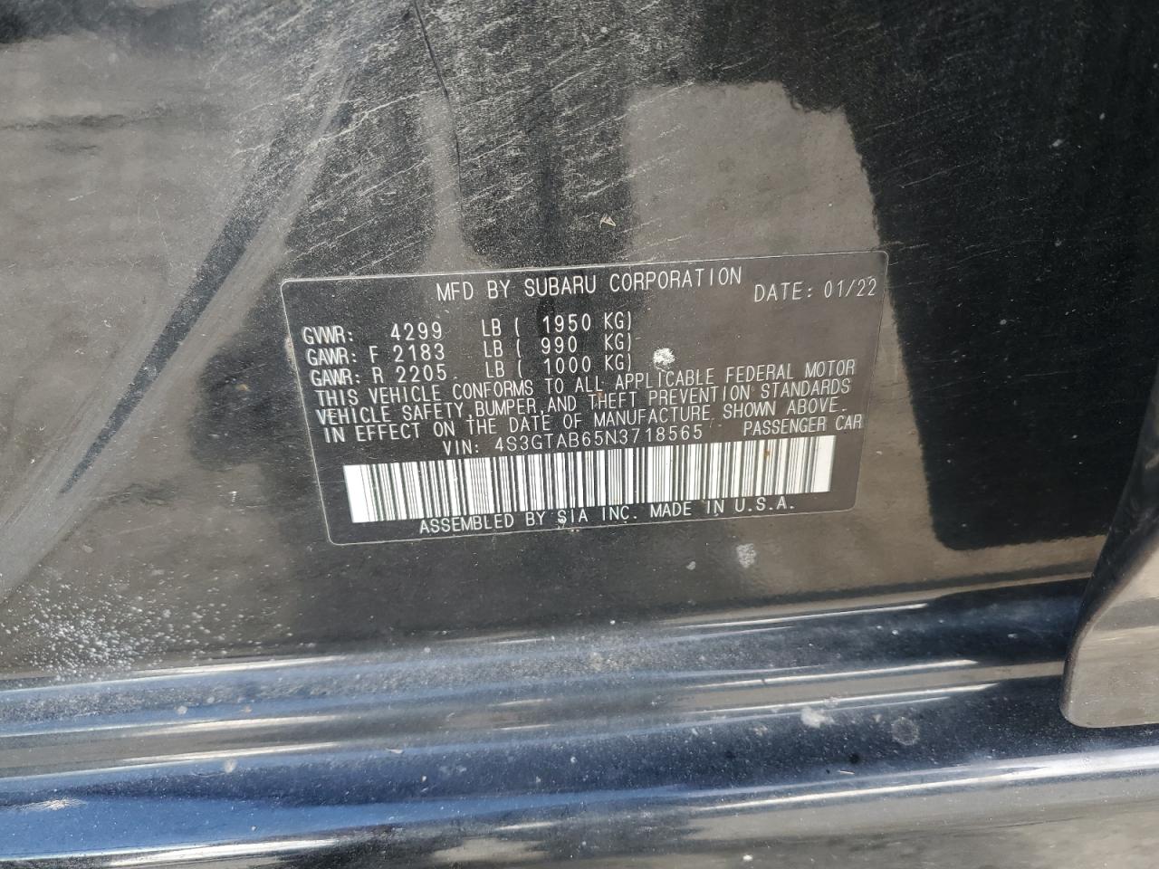 2022 Subaru Impreza VIN: 4S3GTAB65N3718565 Lot: 92666385