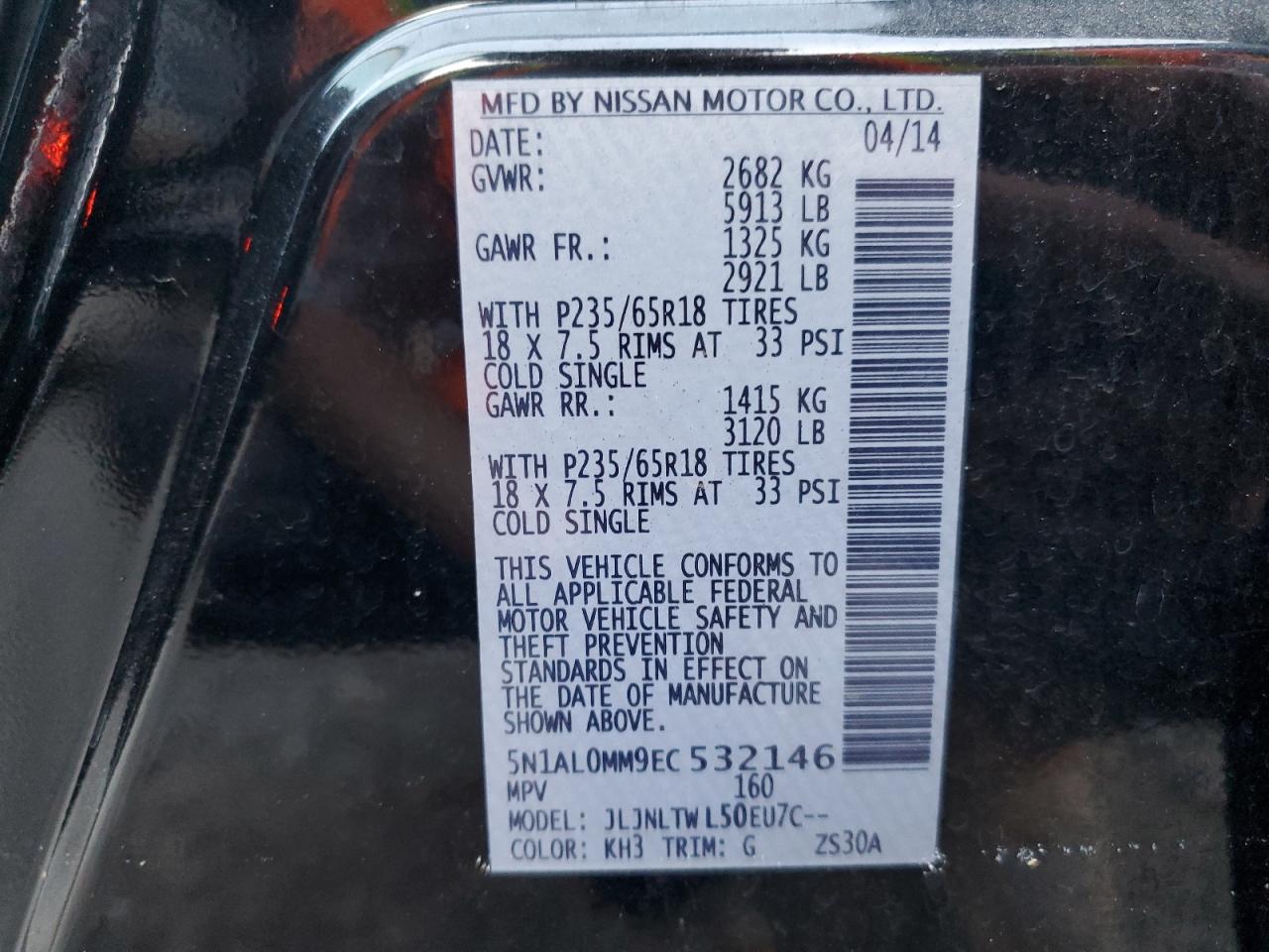 2014 Infiniti Qx60 VIN: 5N1AL0MM9EC532146 Lot: 92804375