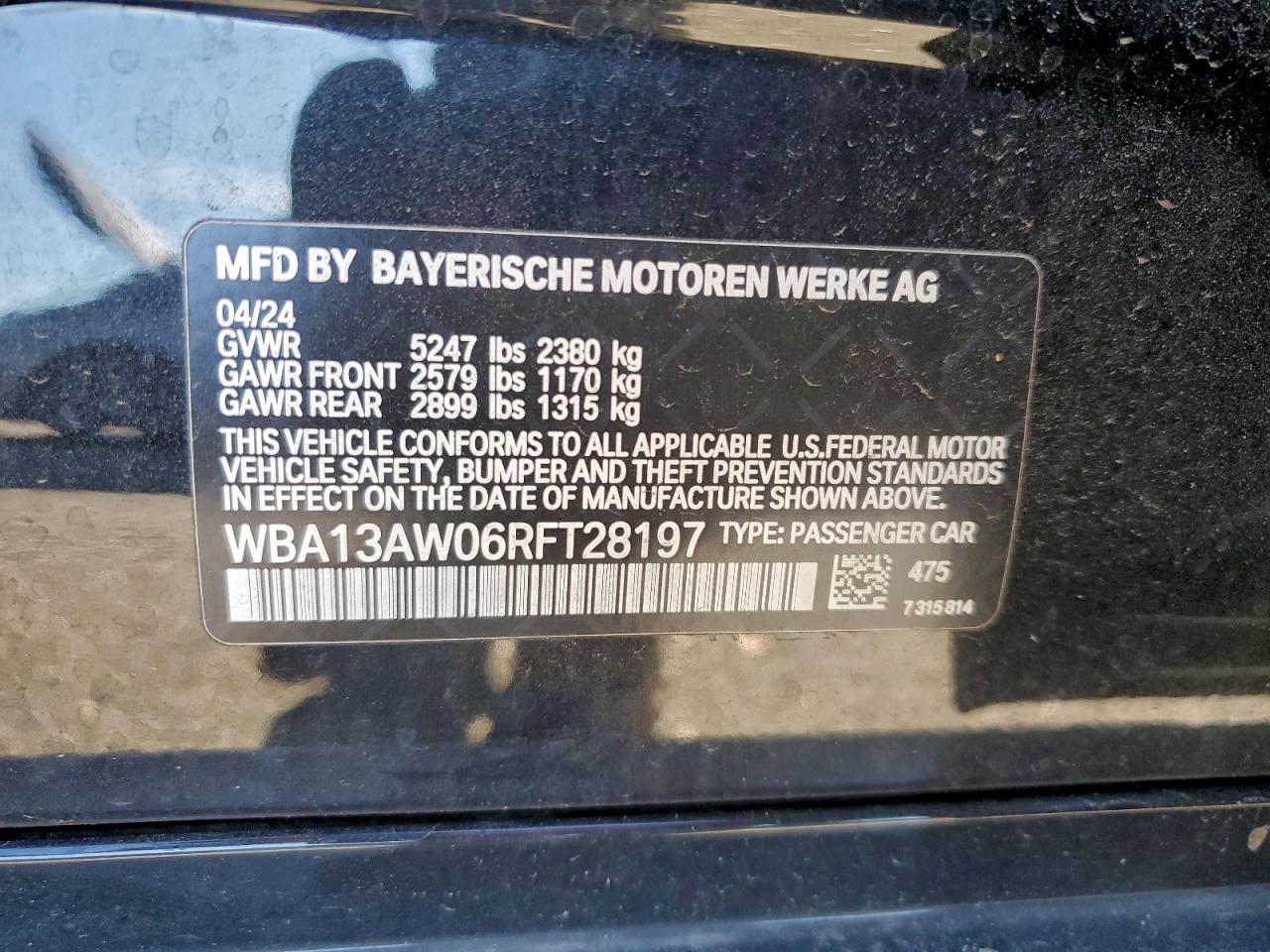 2024 BMW M440Xi Gran Coupe VIN: WBA13AW06RFT28197 Lot: 92747395