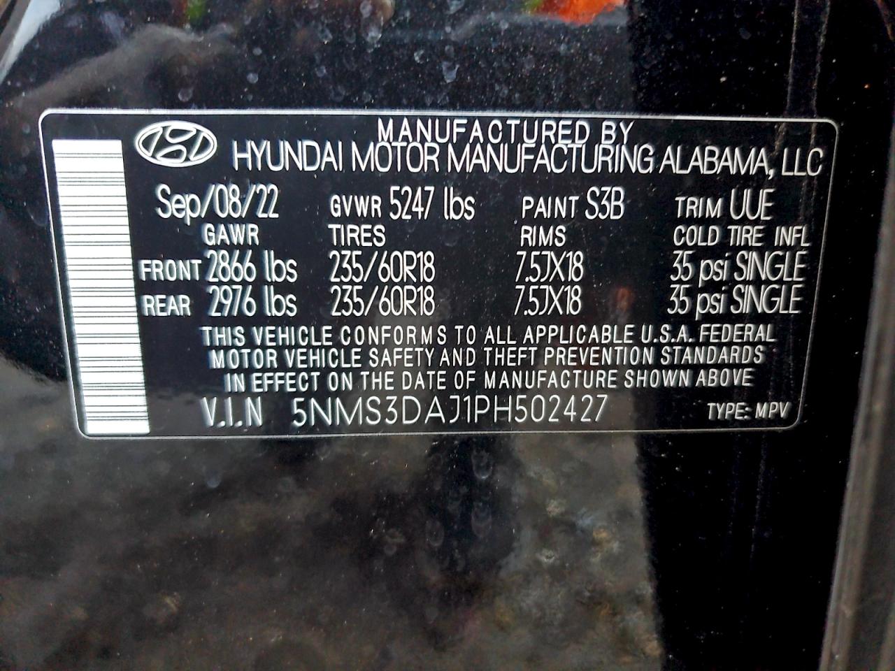 2023 Hyundai Santa Fe Sel Premium VIN: 5NMS3DAJ1PH502427 Lot: 93956295
