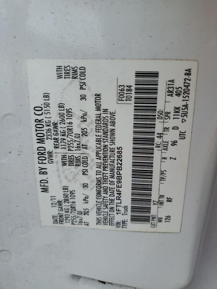 2011 Ford Ranger Super Cab VIN: 1FTLR4FE9BPB22685 Lot: 92476395