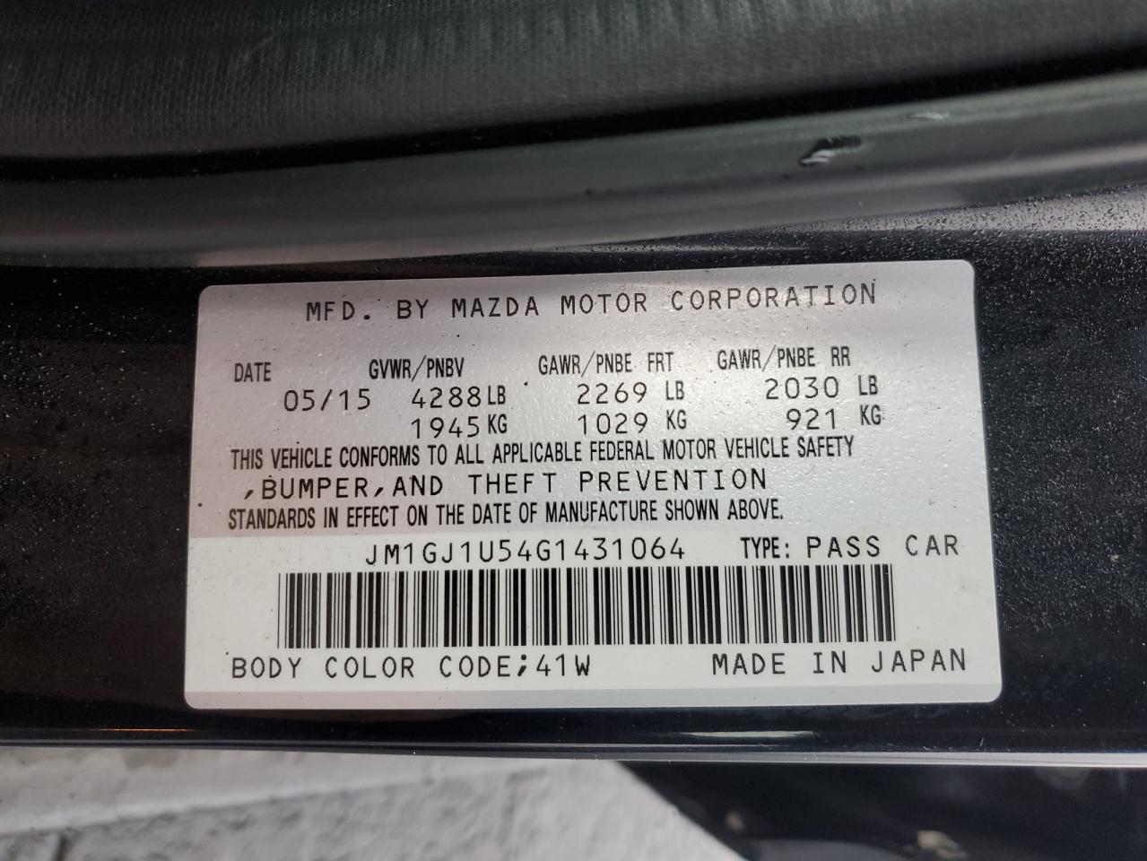 2016 Mazda 6 Sport VIN: JM1GJ1U54G1431064 Lot: 93287915