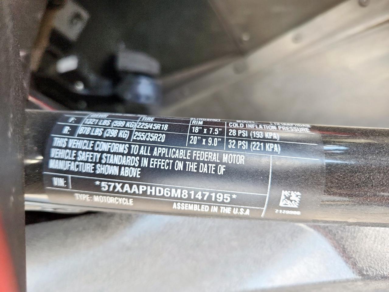 2021 Polaris Slingshot Sl VIN: 57XAAPHD6M8147195 Lot: 92328115