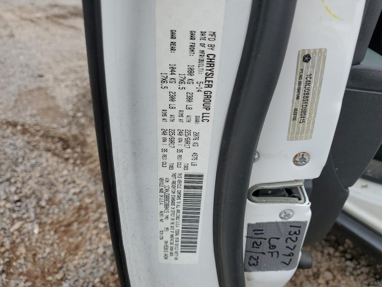 2014 Jeep Compass Sport VIN: 1C4NJDBB9ED880415 Lot: 92355455