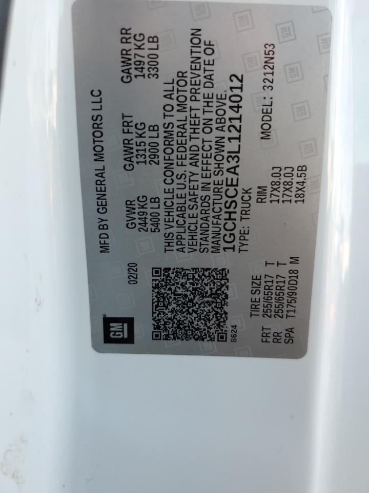 2020 Chevrolet Colorado Lt VIN: 1GCHSCEA3L1214012 Lot: 92412255