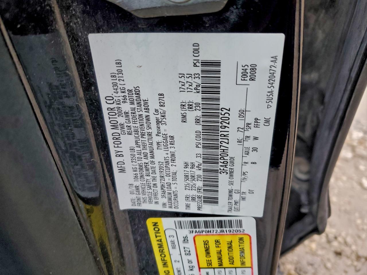 2018 Ford Fusion Se VIN: 3FA6P0H72JR192052 Lot: 93980435