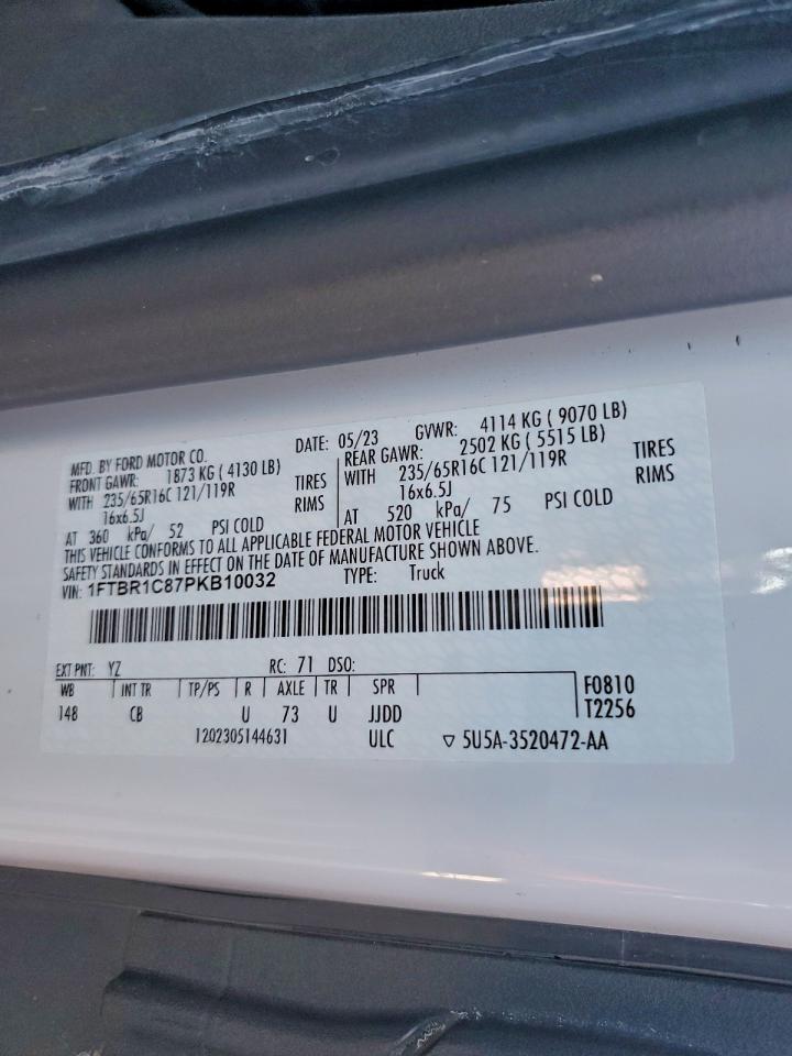 2023 Ford Transit T-250 VIN: 1FTBR1C87PKB10032 Lot: 94774665
