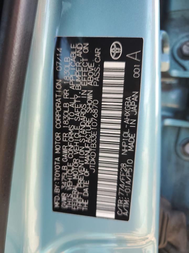2014 Toyota Prius C VIN: JTDKDTB33E1076870 Lot: 91735215
