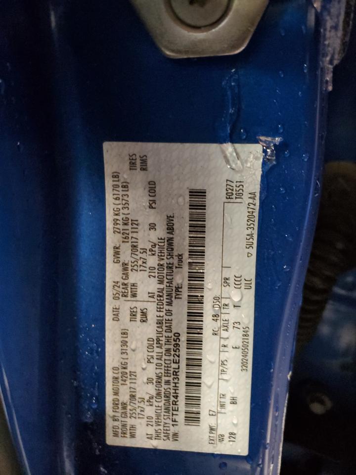 2024 Ford Ranger Xlt VIN: 1FTER4HH3RLE25950 Lot: 91781355