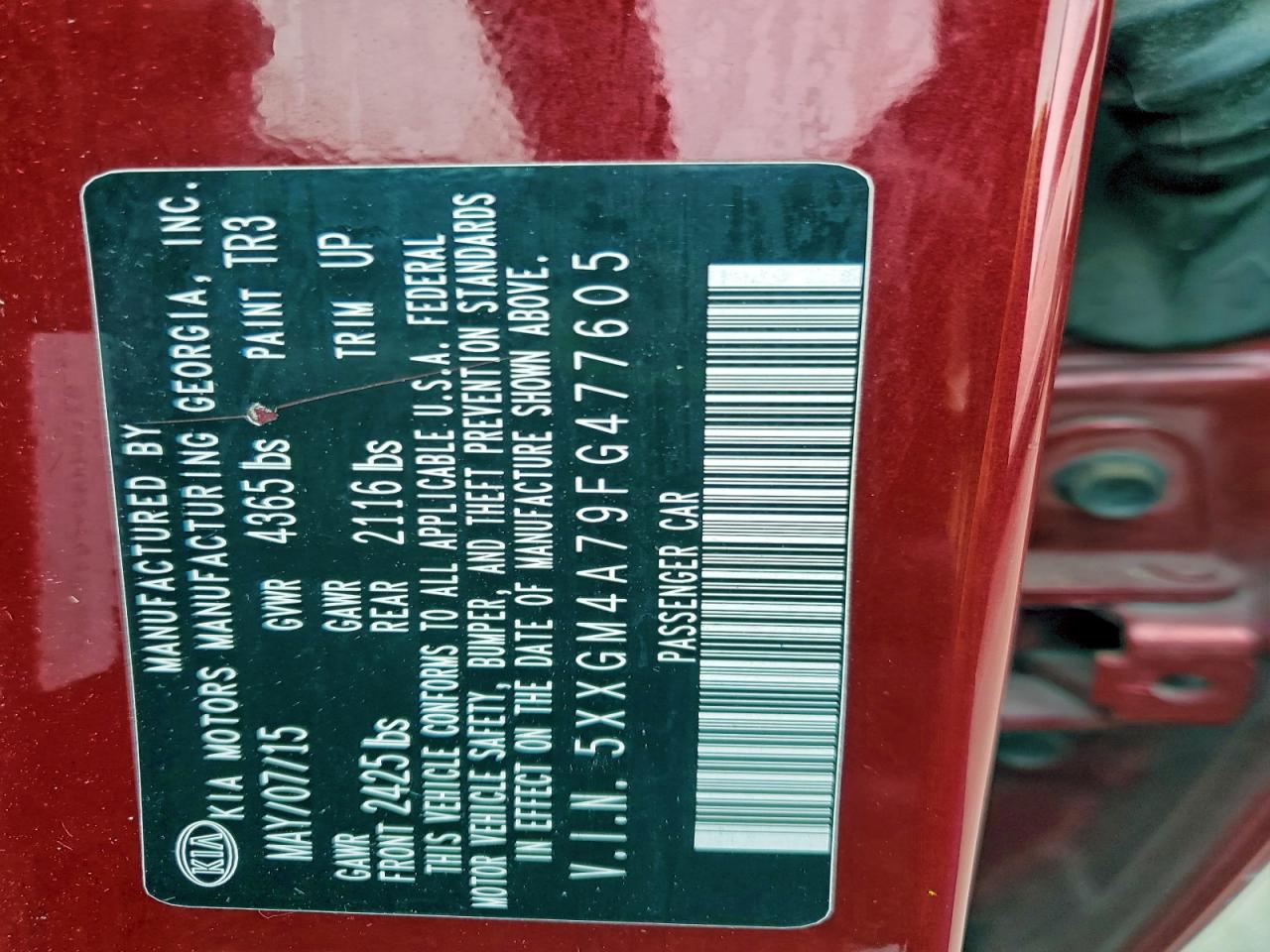 2015 Kia Optima Lx VIN: 5XXGM4A79FG477605 Lot: 94217765