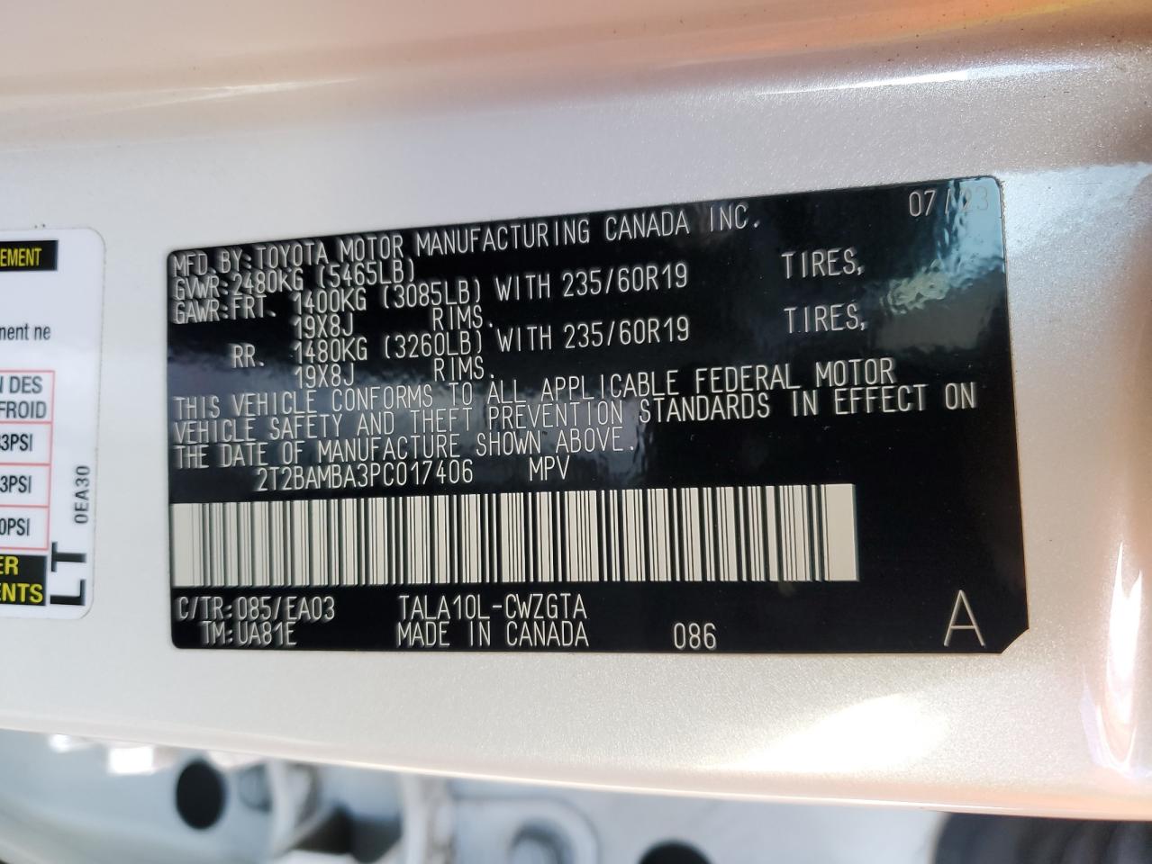 2023 Lexus Rx 350 Base VIN: 2T2BAMBA3PC017406 Lot: 93019855