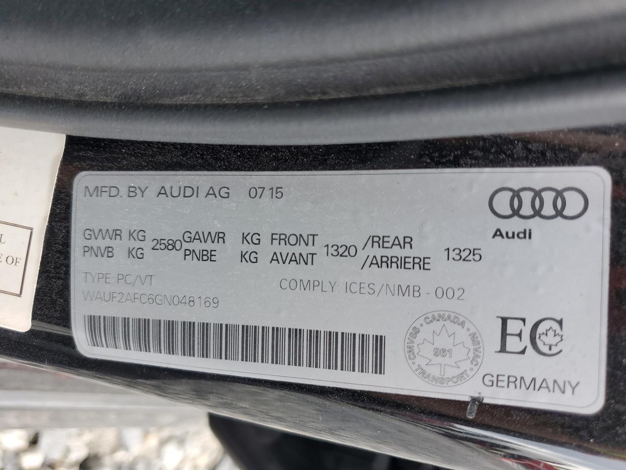 2016 Audi S6 Premium Plus VIN: WAUF2AFC6GN048169 Lot: 91449405
