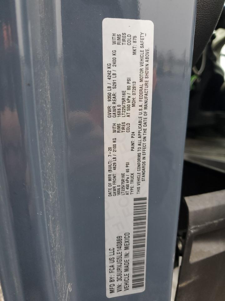 2020 Ram Promaster 3500 Delivery Van VIN: 3C6URVJG5LE140869 Lot: 90247765