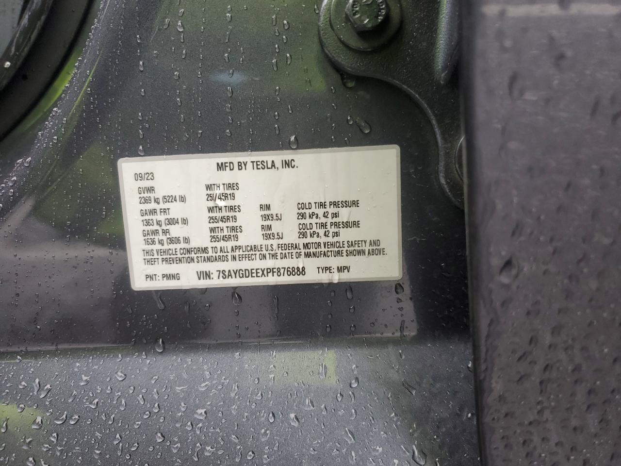 2023 Tesla Model Y VIN: 7SAYGDEEXPF876888 Lot: 92762225