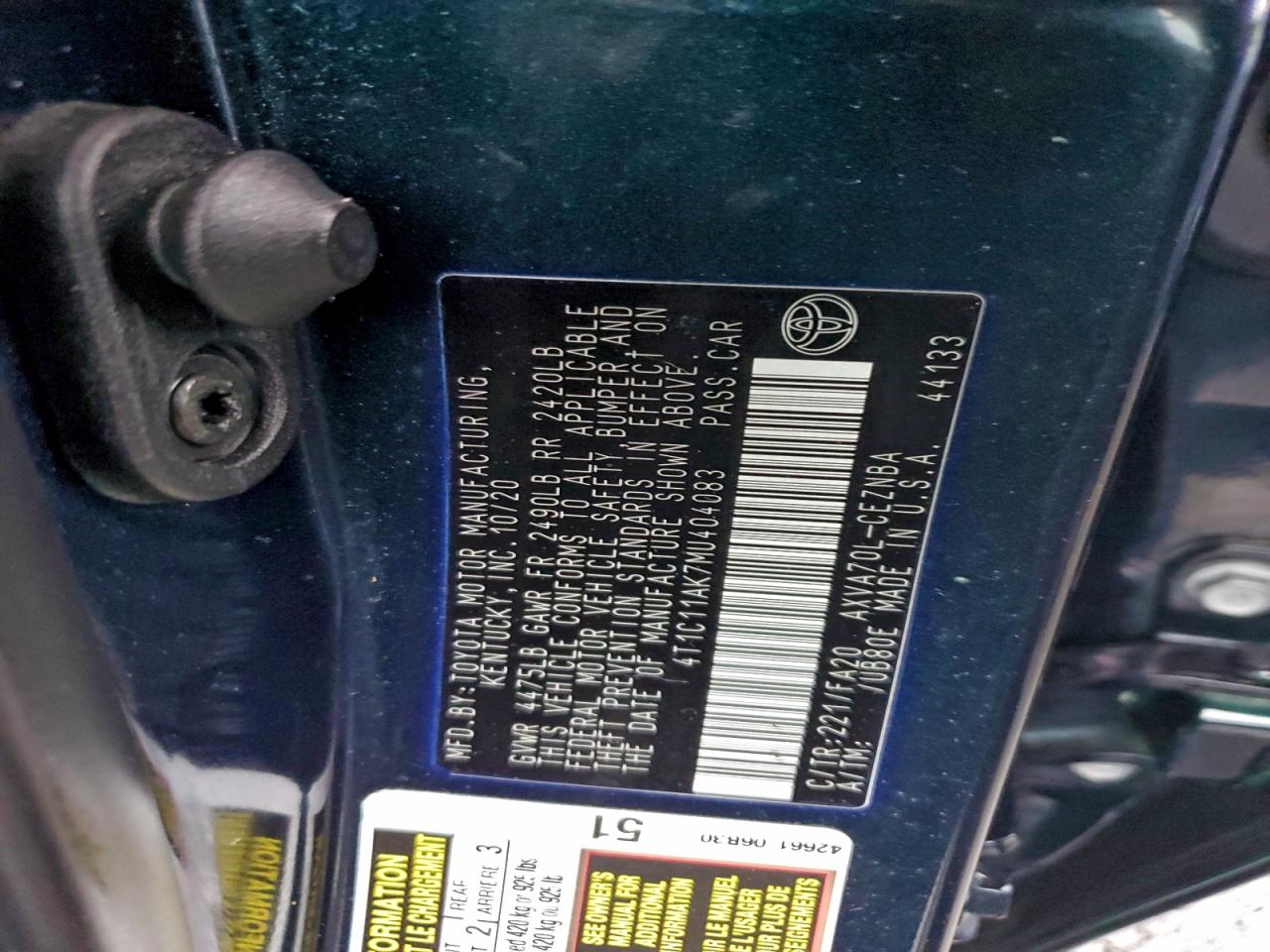 2021 Toyota Camry Le VIN: 4T1C11AK7MU404083 Lot: 94320175