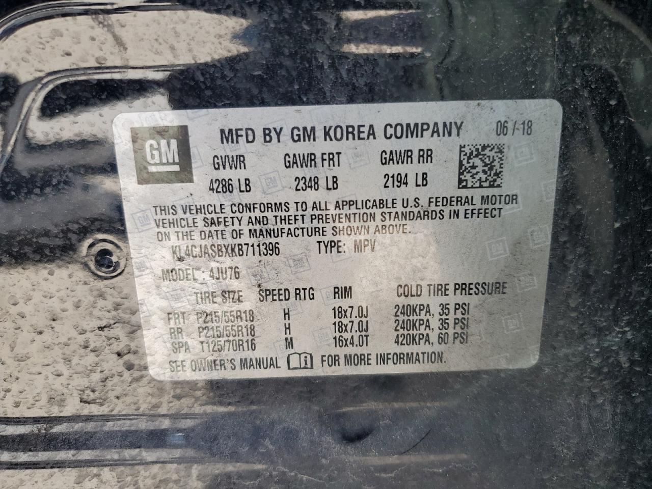 2019 Buick Encore Preferred VIN: KL4CJASBXKB711396 Lot: 91064815