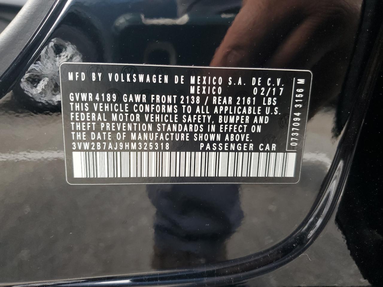 2017 Volkswagen Jetta S VIN: 3VW2B7AJ9HM325318 Lot: 93881595