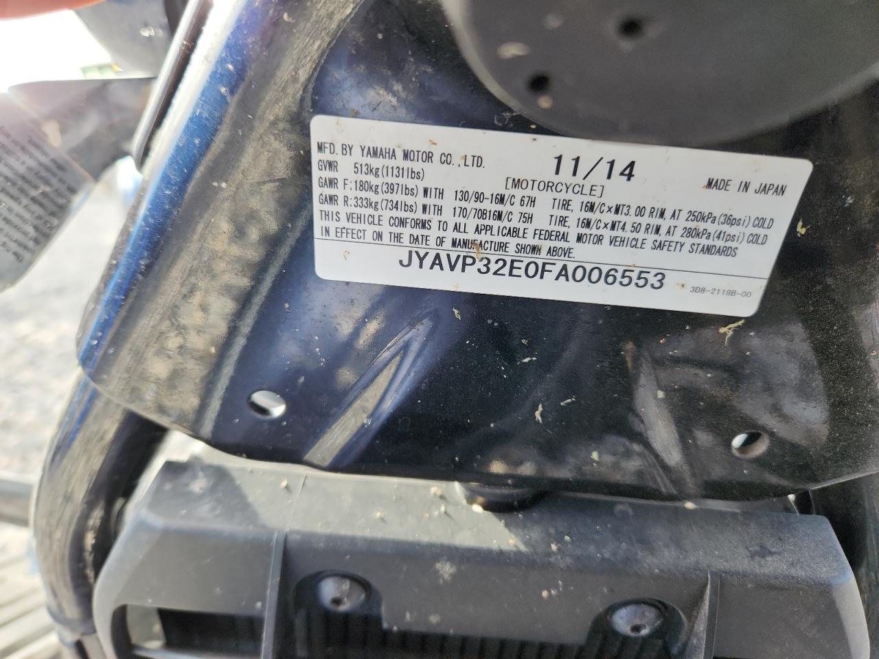 2015 Yamaha Xvs1300 Ct VIN: JYAVP32E0FA006553 Lot: 93443455