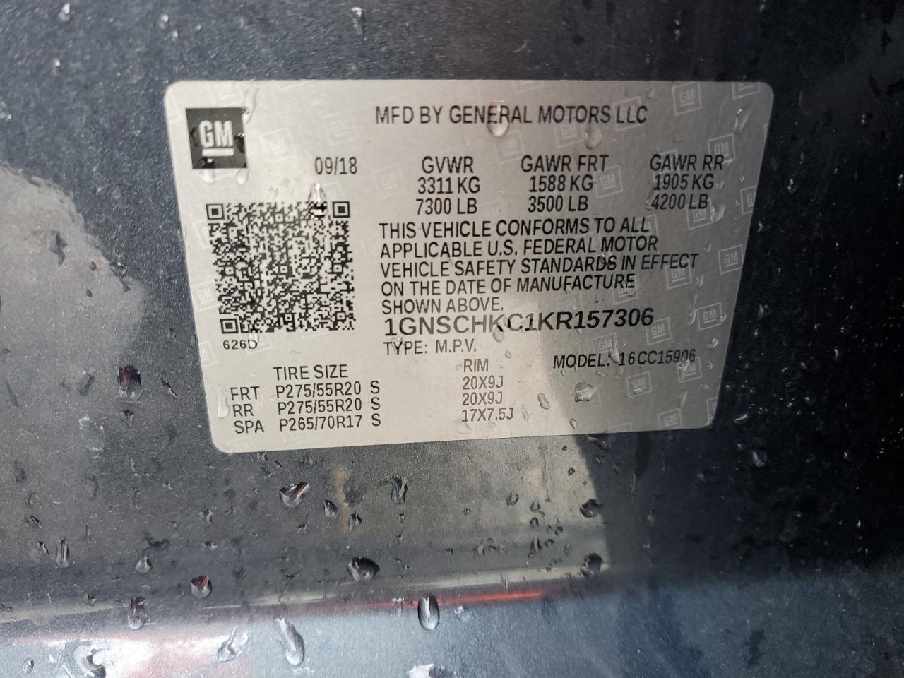 2019 Chevrolet Suburban C1500 Lt VIN: 1GNSCHKC1KR157306 Lot: 91344875