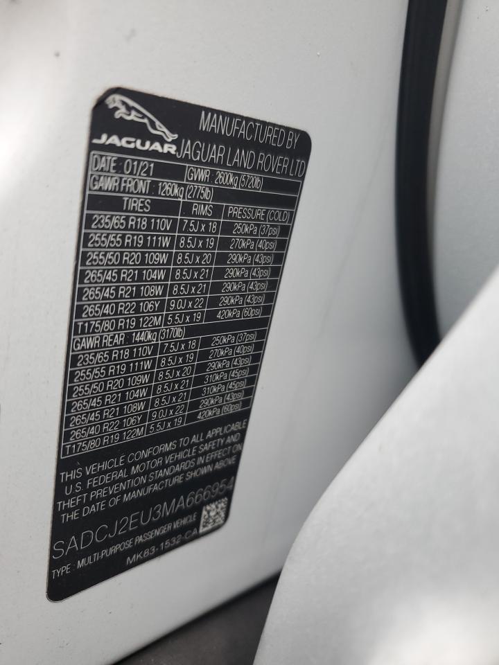 2021 Jaguar F-Pace S VIN: SADCJ2EU3MA666954 Lot: 90887015