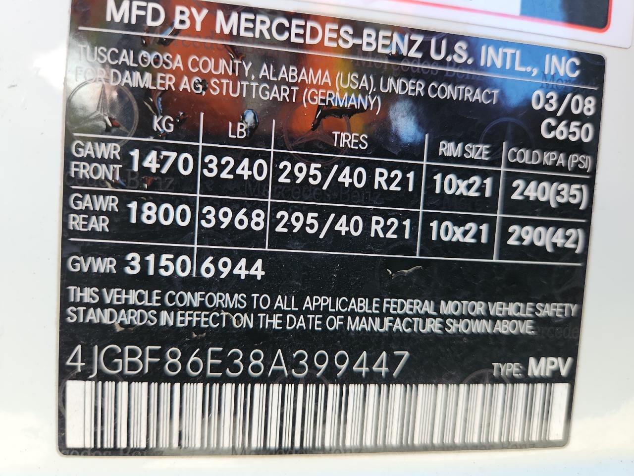 2008 Mercedes-Benz Gl 550 4Matic VIN: 4JGBF86E38A399447 Lot: 92295745