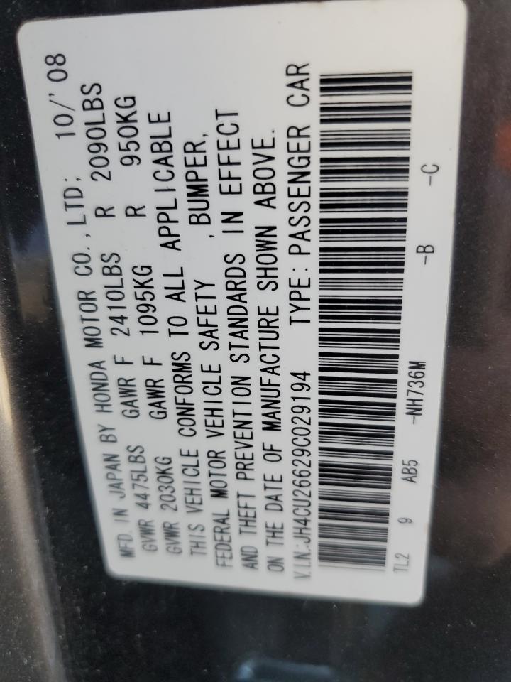 2009 Acura Tsx VIN: JH4CU26629C029194 Lot: 91573615