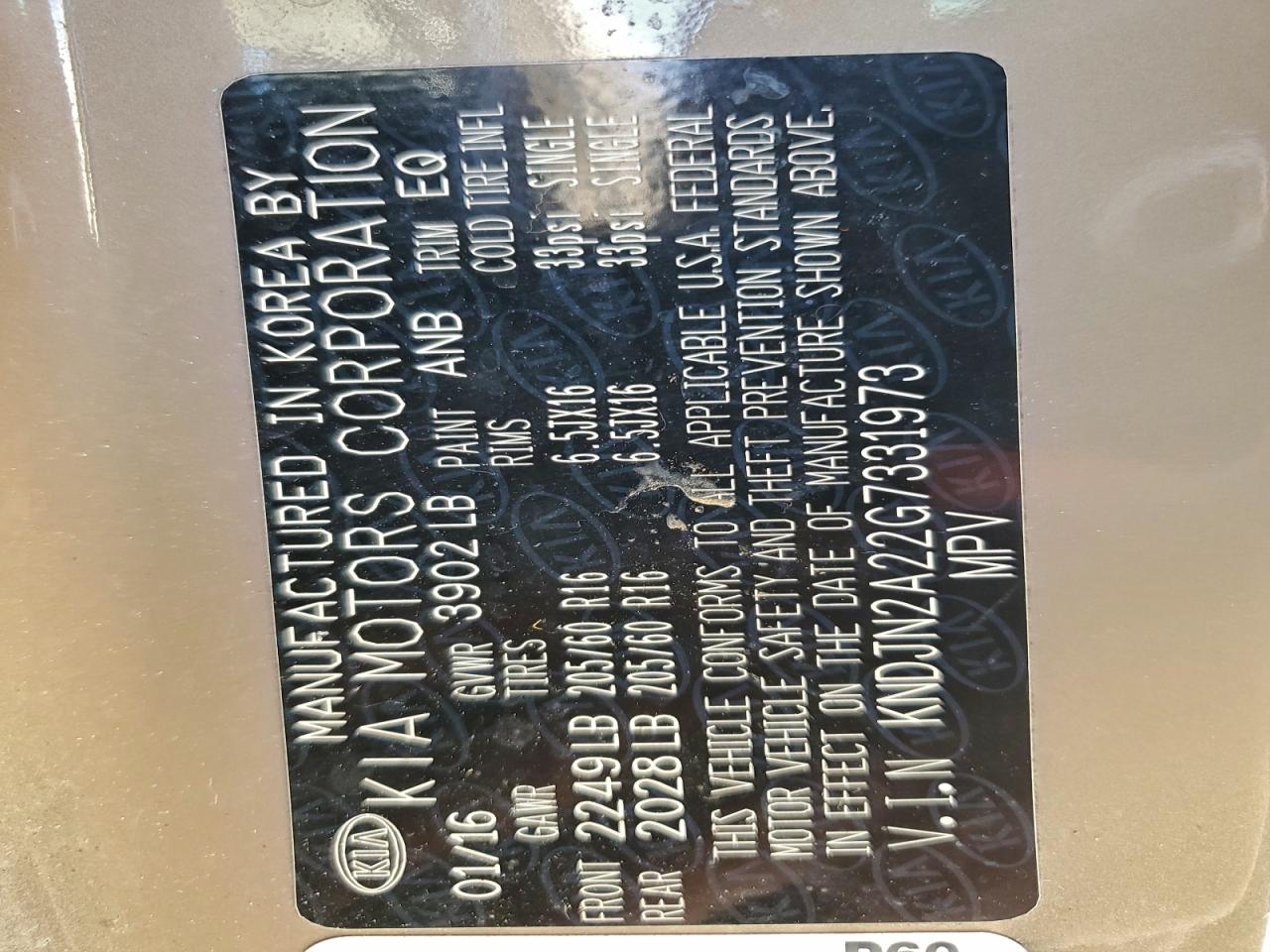 2016 Kia Soul VIN: KNDJN2A22G7331973 Lot: 94333645