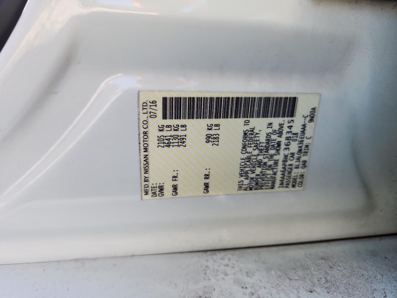 2017 Nissan Maxima 3.5S VIN: 1N4AA6AP8HC368345 Lot: 92531015