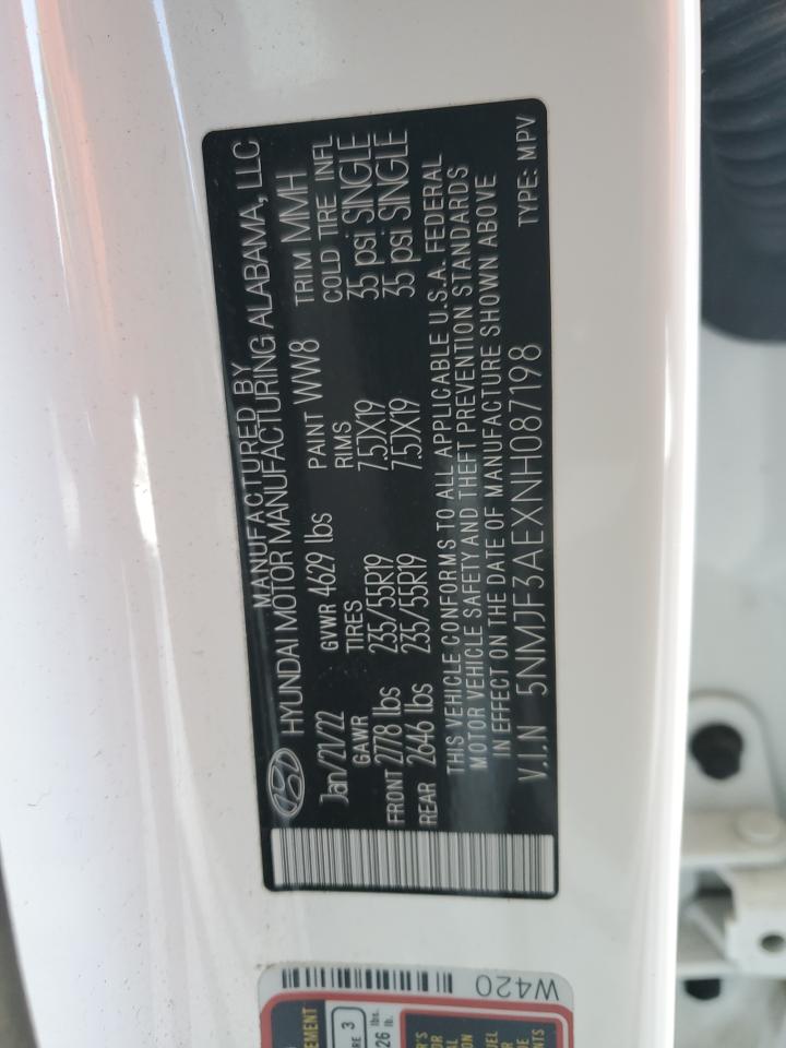 2022 Hyundai Tucson Sel VIN: 5NMJF3AEXNH087198 Lot: 93397445