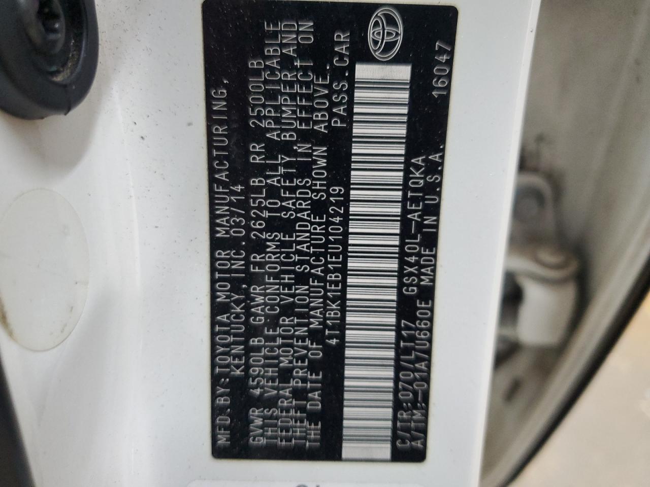 2014 Toyota Avalon Base VIN: 4T1BK1EB1EU104219 Lot: 92789395