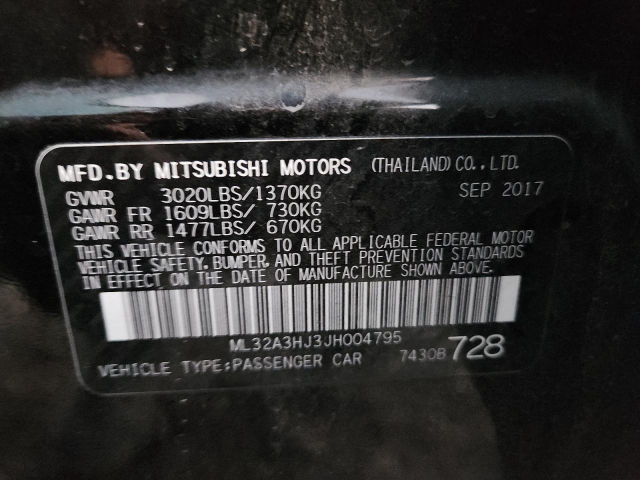 2018 Mitsubishi Mirage Es VIN: ML32A3HJ3JH004795 Lot: 93266335