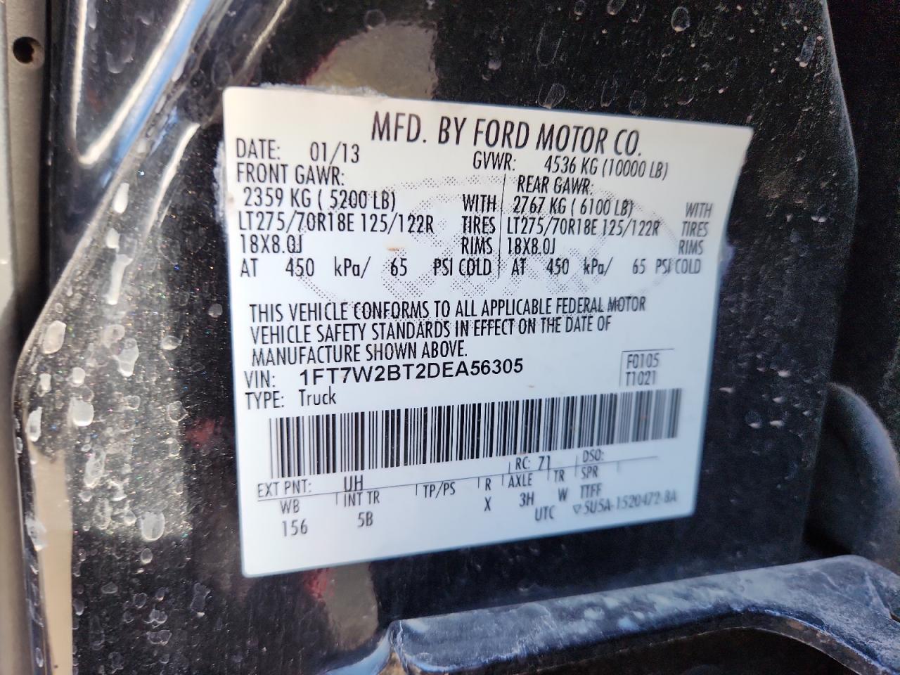 2013 Ford F250 Super Duty VIN: 1FT7W2BT2DEA56305 Lot: 92738415