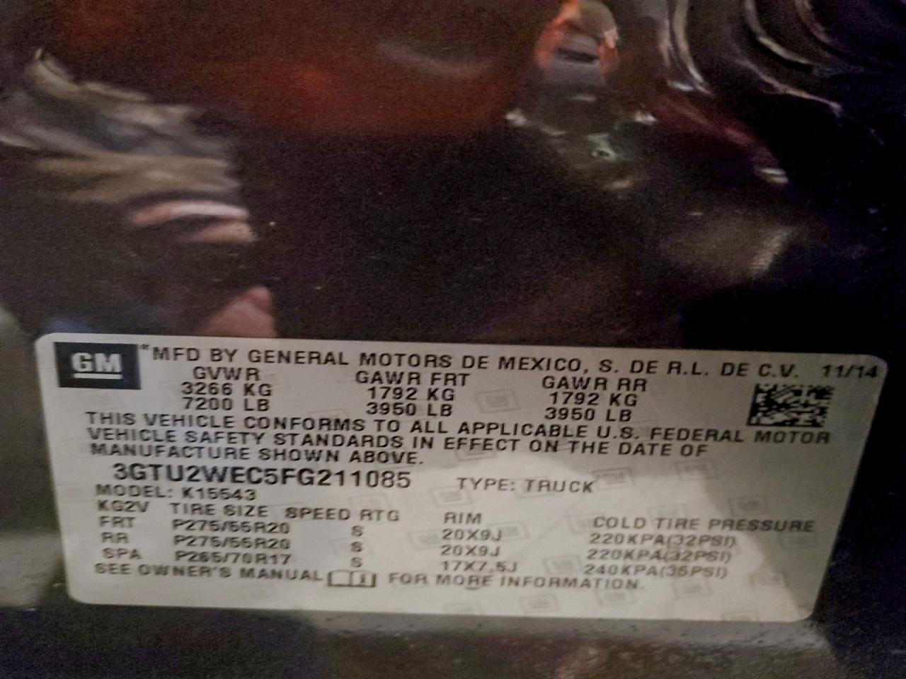 2015 GMC Sierra K1500 Denali VIN: 3GTU2WEC5FG211085 Lot: 94238575