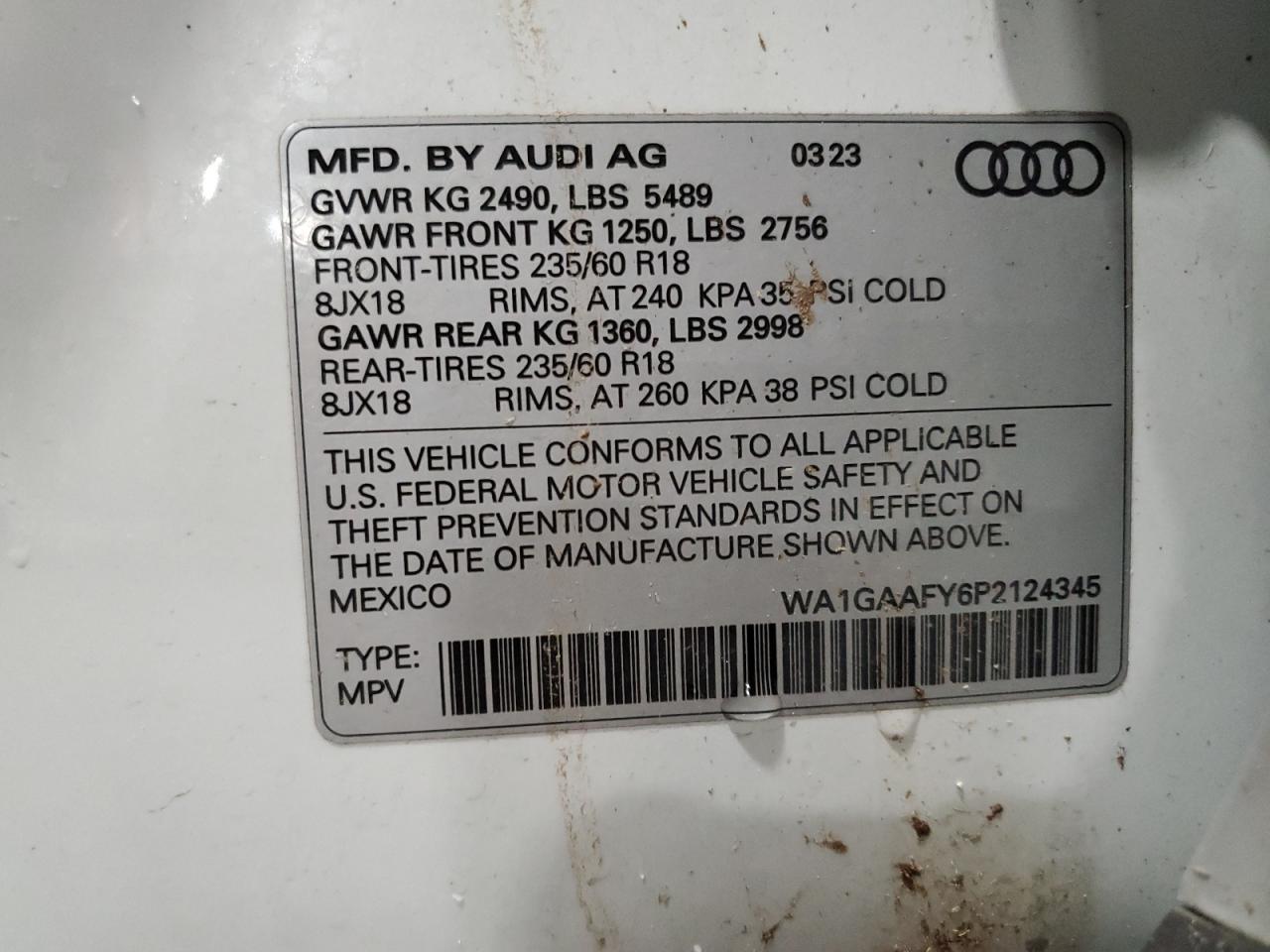 2023 Audi Q5 Premium 45 VIN: WA1GAAFY6P2124345 Lot: 92590305