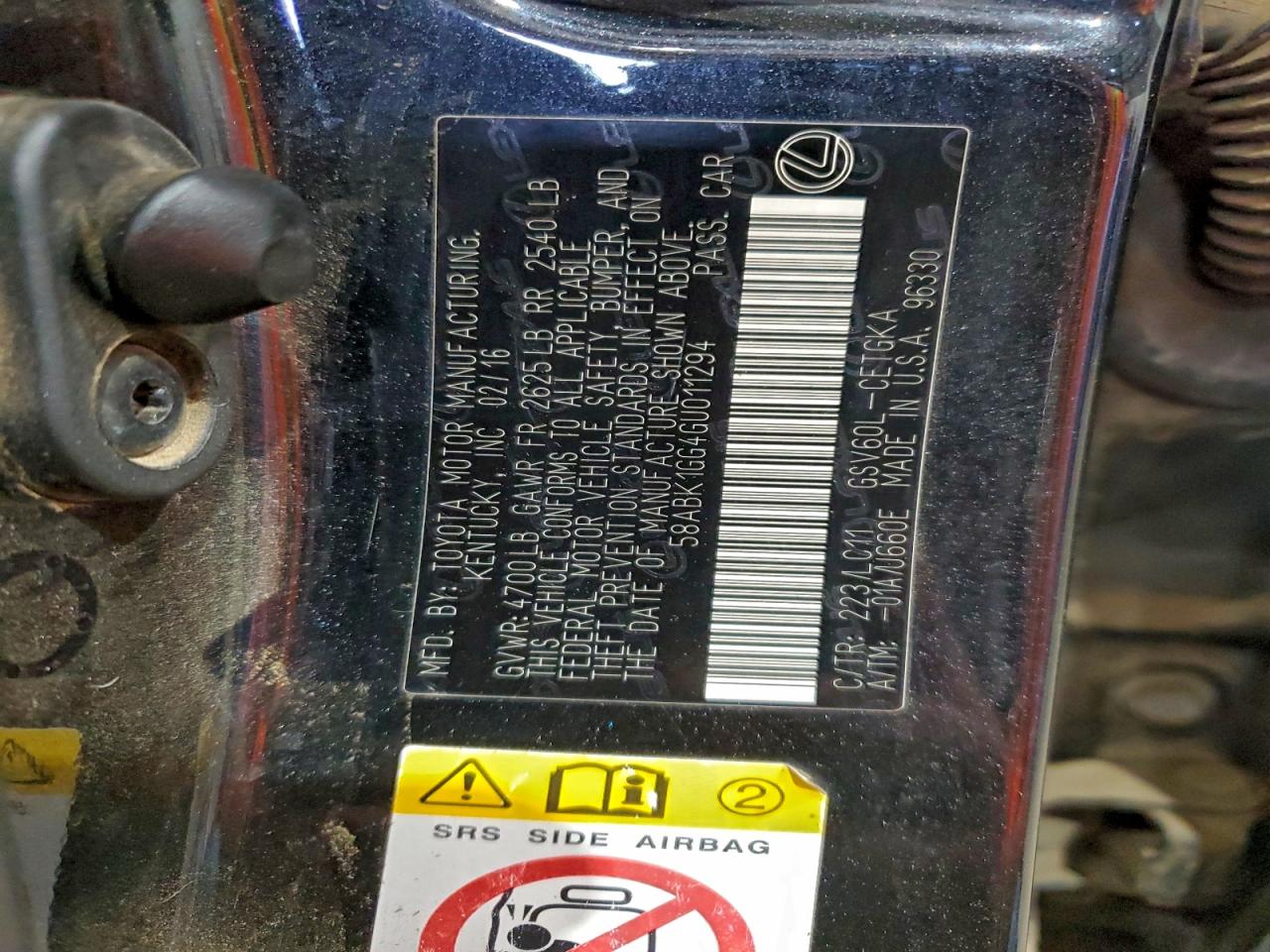 2016 Lexus Es 350 VIN: 58ABK1GG4GU011294 Lot: 94226085