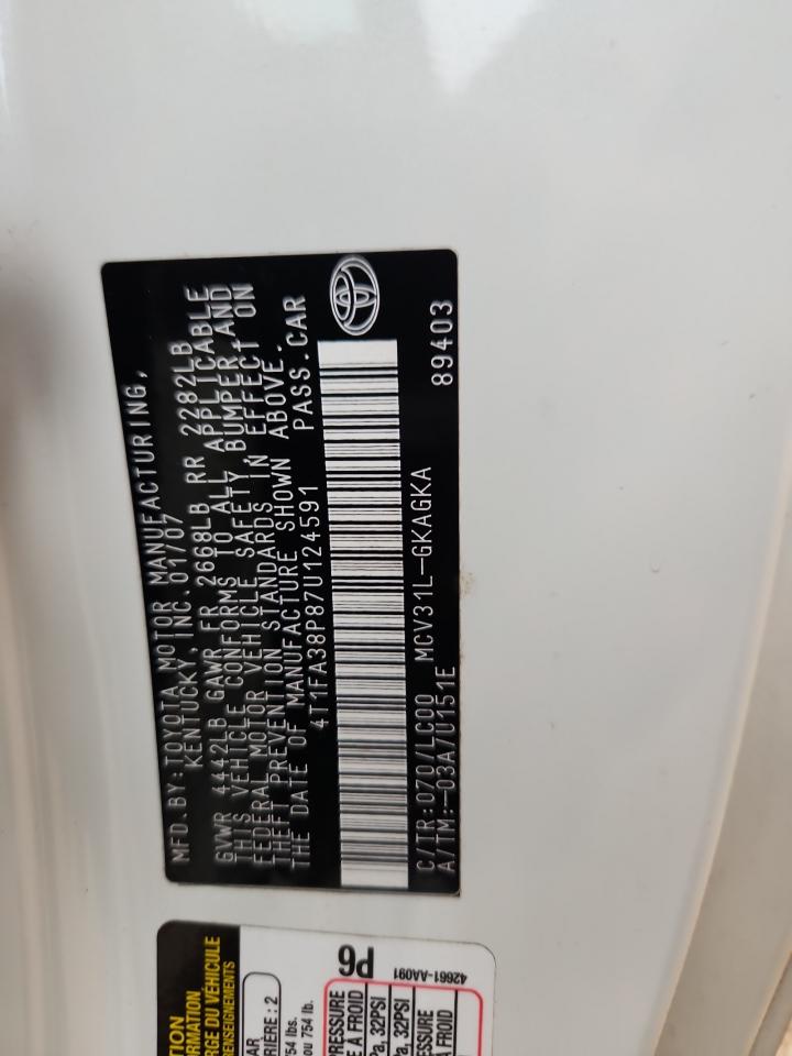 2007 Toyota Camry Solara Se VIN: 4T1FA38P87U124591 Lot: 92747785