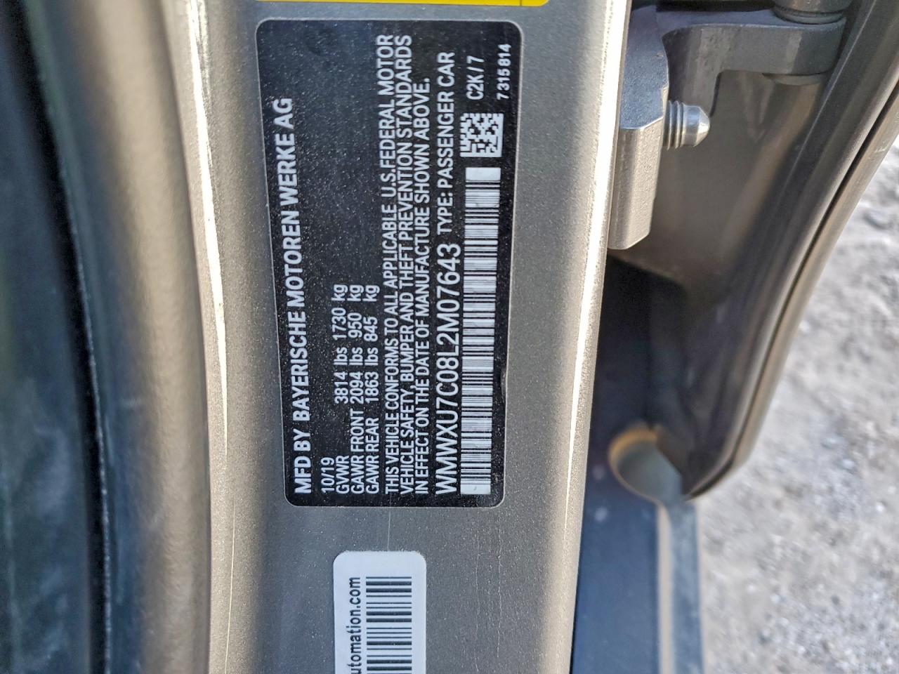 2020 Mini Cooper VIN: WMWXU7C08L2M07643 Lot: 93939875