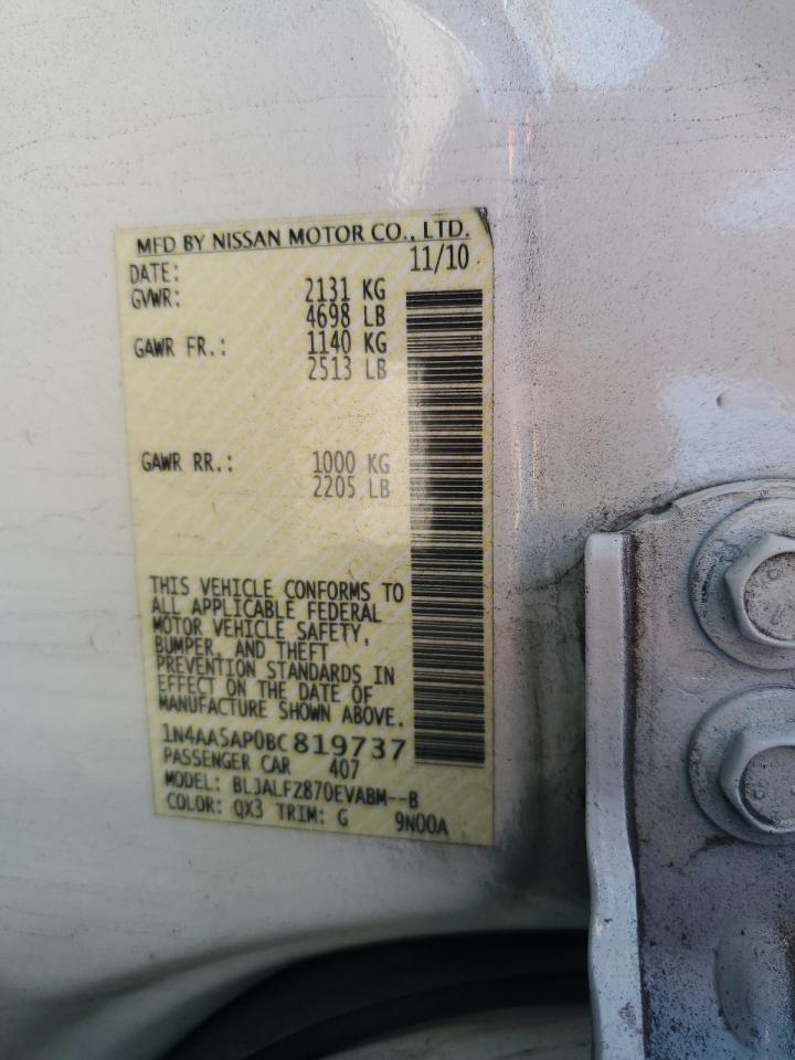 2011 Nissan Maxima S VIN: 1N4AA5AP0BC819737 Lot: 90742335